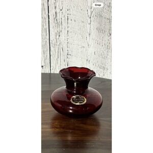 Vintage Royal Ruby with Ruffled Edge  Red Glass Small Vase